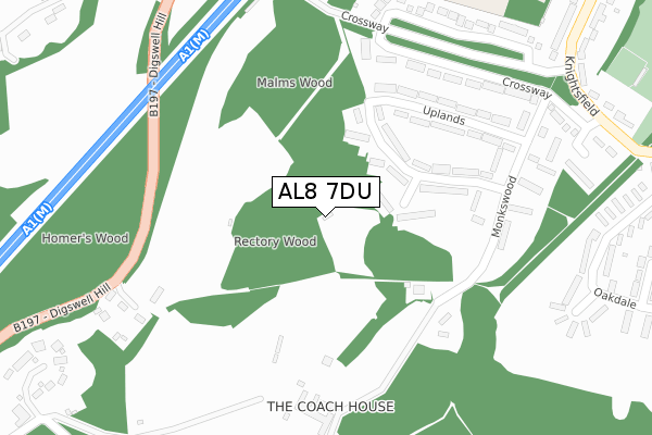 AL8 7DU map - large scale - OS Open Zoomstack (Ordnance Survey)