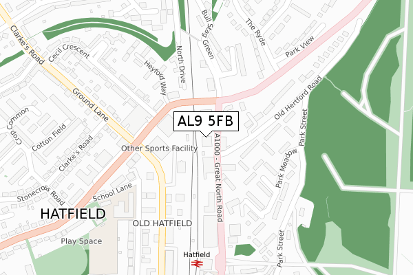 AL9 5FB map - large scale - OS Open Zoomstack (Ordnance Survey)
