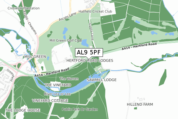 AL9 5PF map - small scale - OS Open Zoomstack (Ordnance Survey)
