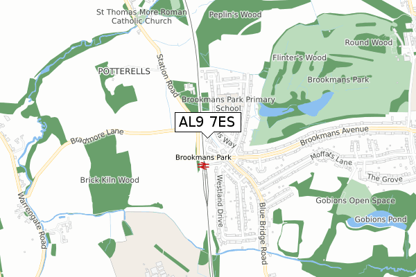 AL9 7ES map - small scale - OS Open Zoomstack (Ordnance Survey)