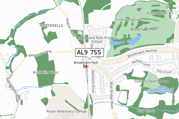 AL9 7SS map - small scale - OS Open Zoomstack (Ordnance Survey)
