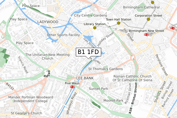 B1 1FD map - small scale - OS Open Zoomstack (Ordnance Survey)