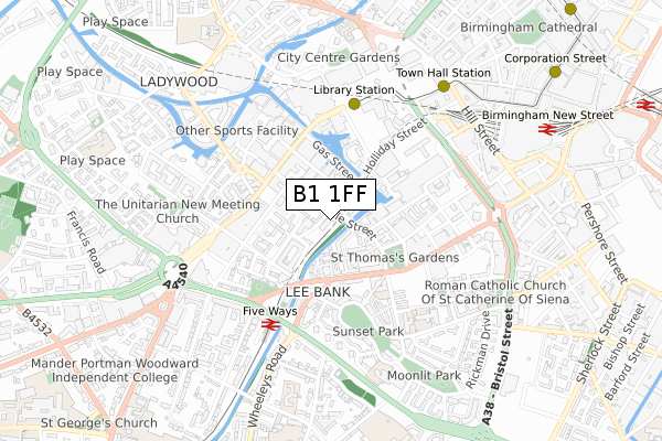 B1 1FF map - small scale - OS Open Zoomstack (Ordnance Survey)