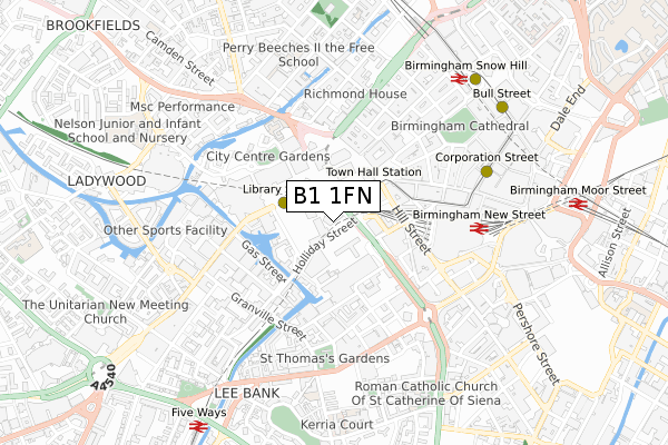 B1 1FN map - small scale - OS Open Zoomstack (Ordnance Survey)