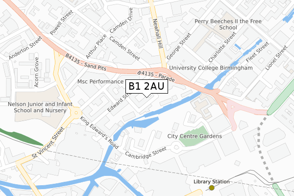 B1 2AU map - large scale - OS Open Zoomstack (Ordnance Survey)