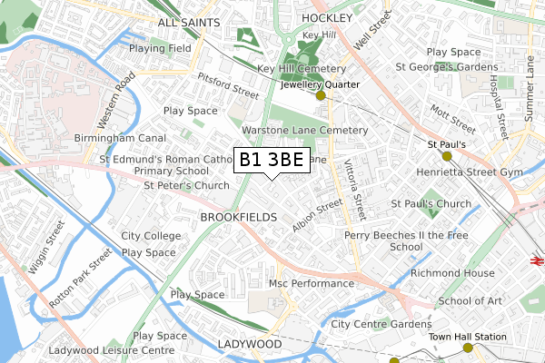 B1 3BE map - small scale - OS Open Zoomstack (Ordnance Survey)
