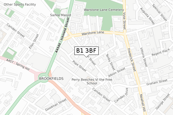 B1 3BF map - large scale - OS Open Zoomstack (Ordnance Survey)
