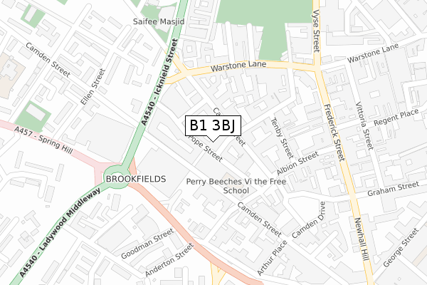 B1 3BJ map - large scale - OS Open Zoomstack (Ordnance Survey)