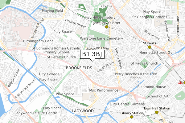 B1 3BJ map - small scale - OS Open Zoomstack (Ordnance Survey)