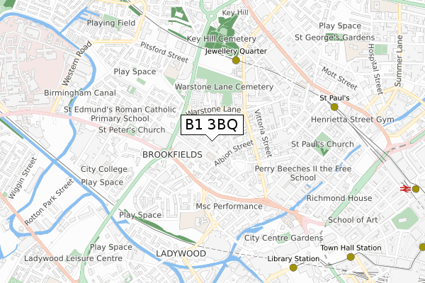 B1 3BQ map - small scale - OS Open Zoomstack (Ordnance Survey)