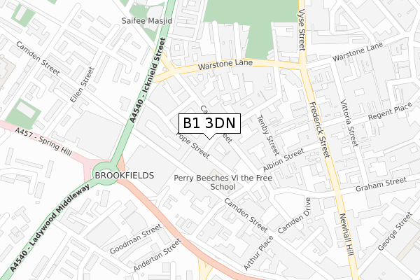 B1 3DN map - large scale - OS Open Zoomstack (Ordnance Survey)