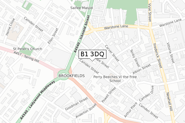 B1 3DQ map - large scale - OS Open Zoomstack (Ordnance Survey)