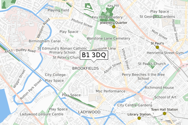 B1 3DQ map - small scale - OS Open Zoomstack (Ordnance Survey)