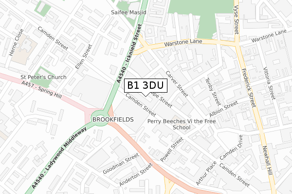 B1 3DU map - large scale - OS Open Zoomstack (Ordnance Survey)