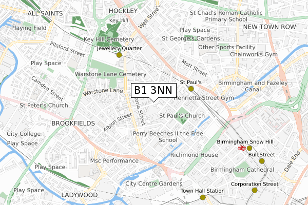 B1 3NN map - small scale - OS Open Zoomstack (Ordnance Survey)