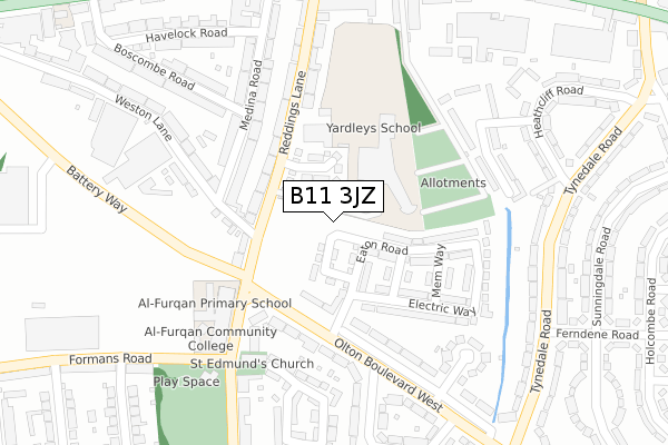 B11 3JZ map - large scale - OS Open Zoomstack (Ordnance Survey)