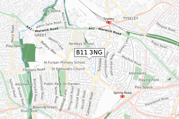 B11 3NG map - small scale - OS Open Zoomstack (Ordnance Survey)