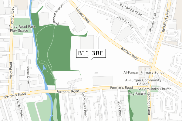 B11 3RE map - large scale - OS Open Zoomstack (Ordnance Survey)