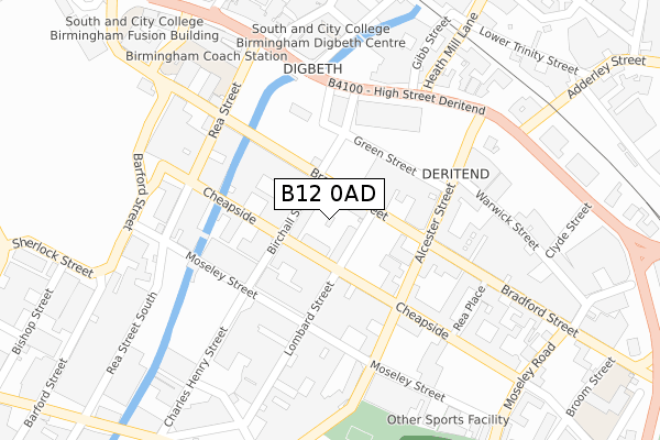 B12 0AD map - large scale - OS Open Zoomstack (Ordnance Survey)