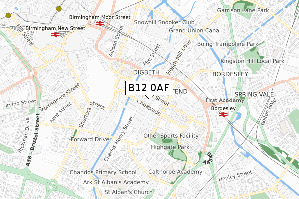 B12 0AF map - small scale - OS Open Zoomstack (Ordnance Survey)