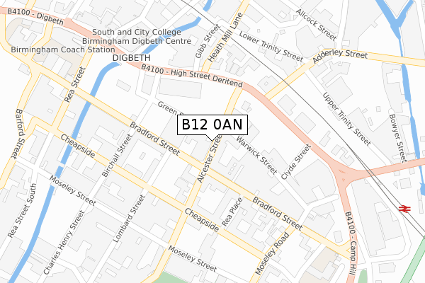 B12 0AN map - large scale - OS Open Zoomstack (Ordnance Survey)