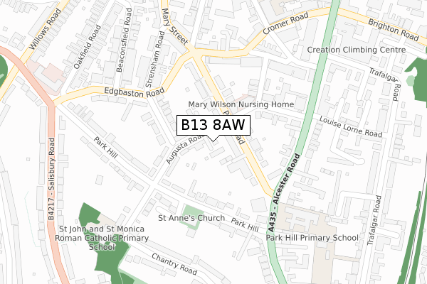 B13 8AW map - large scale - OS Open Zoomstack (Ordnance Survey)