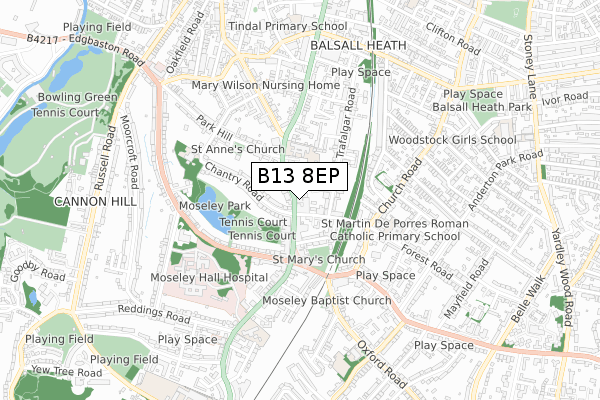 B13 8EP map - small scale - OS Open Zoomstack (Ordnance Survey) B13 8EP map - small scale - OS Open Zoomstack (Ordnance Survey)