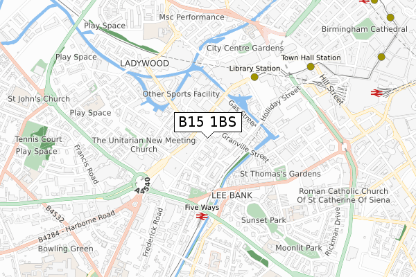 B15 1BS map - small scale - OS Open Zoomstack (Ordnance Survey)