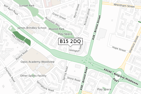 B15 2DQ map - large scale - OS Open Zoomstack (Ordnance Survey)