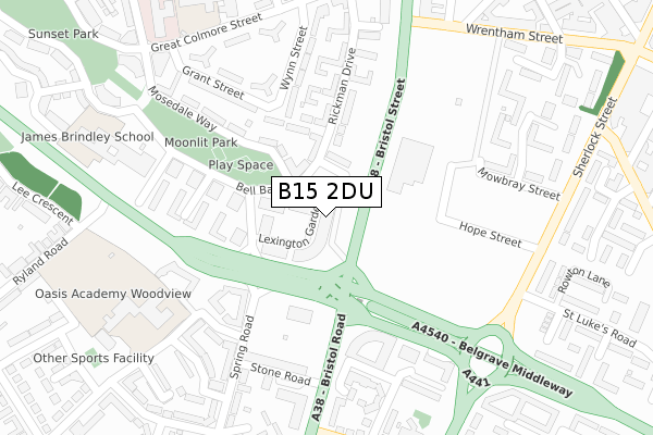 B15 2DU map - large scale - OS Open Zoomstack (Ordnance Survey)