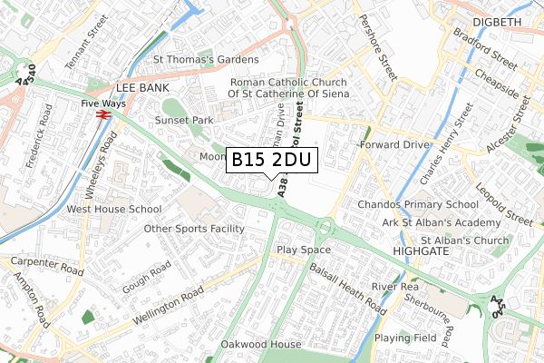 B15 2DU map - small scale - OS Open Zoomstack (Ordnance Survey)