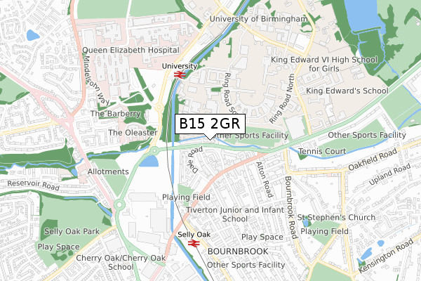 B15 2GR map - small scale - OS Open Zoomstack (Ordnance Survey)