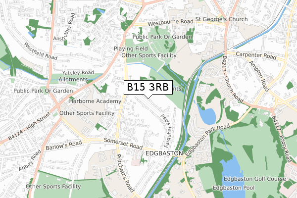B15 3RB map - small scale - OS Open Zoomstack (Ordnance Survey)