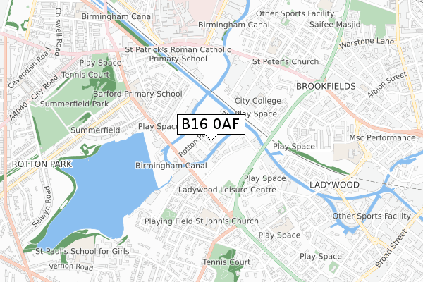 B16 0AF map - small scale - OS Open Zoomstack (Ordnance Survey)