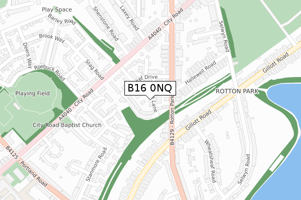 B16 0NQ map - large scale - OS Open Zoomstack (Ordnance Survey)