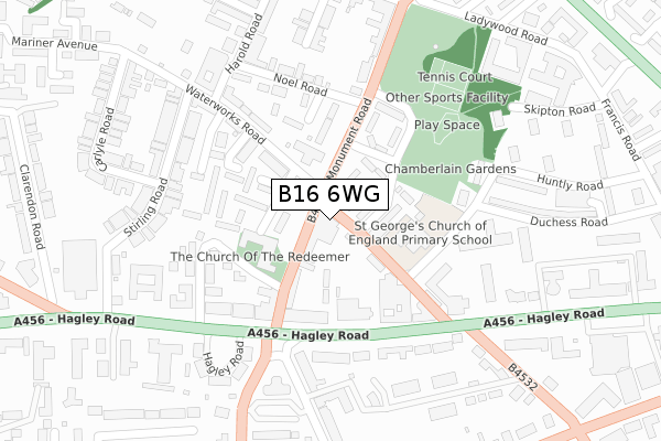 B16 6WG map - large scale - OS Open Zoomstack (Ordnance Survey)