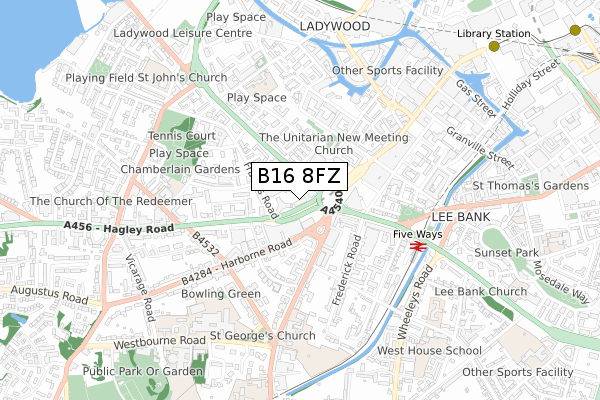B16 8FZ map - small scale - OS Open Zoomstack (Ordnance Survey) B16 8FZ map - small scale - OS Open Zoomstack (Ordnance Survey)