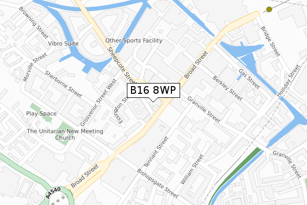 B16 8WP map - large scale - OS Open Zoomstack (Ordnance Survey)