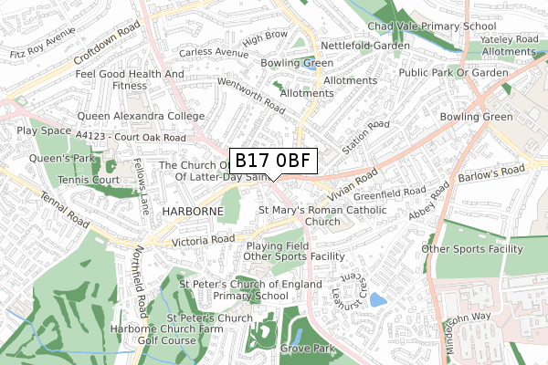 B17 0BF map - small scale - OS Open Zoomstack (Ordnance Survey)