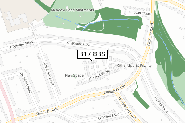 B17 8BS map - large scale - OS Open Zoomstack (Ordnance Survey)