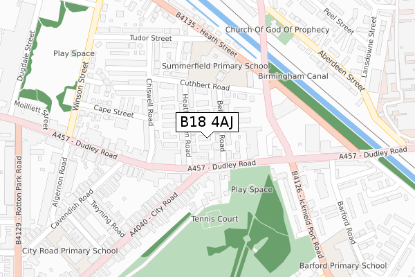 B18 4AJ map - large scale - OS Open Zoomstack (Ordnance Survey)