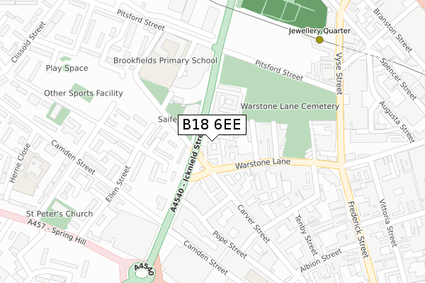 B18 6EE map - large scale - OS Open Zoomstack (Ordnance Survey)