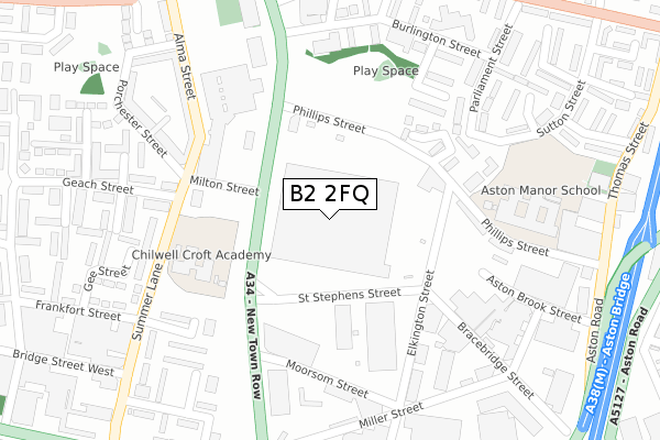 B2 2FQ map - large scale - OS Open Zoomstack (Ordnance Survey)