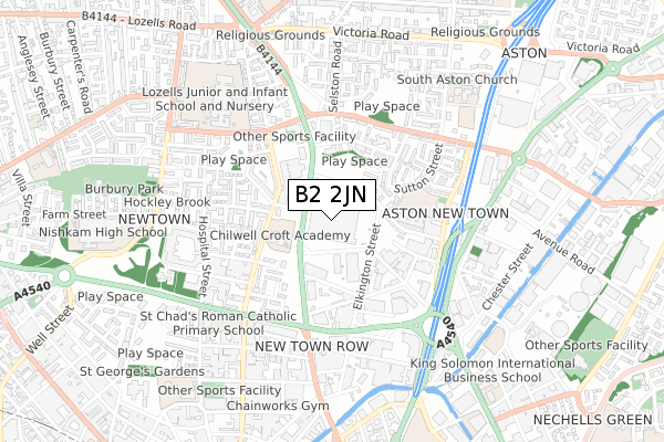 B2 2JN map - small scale - OS Open Zoomstack (Ordnance Survey)