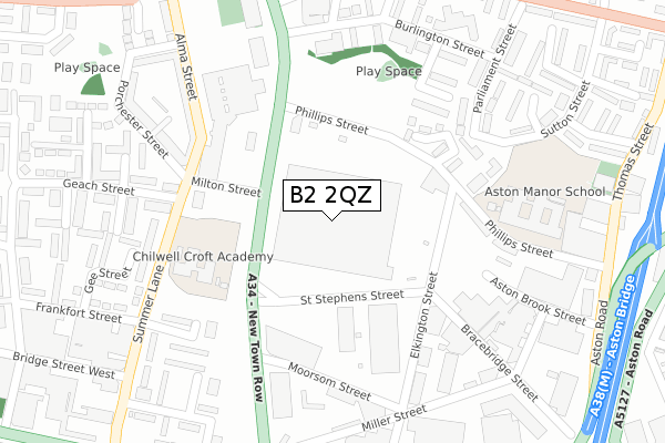 B2 2QZ map - large scale - OS Open Zoomstack (Ordnance Survey)
