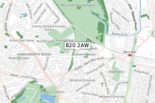 B20 2AW map - small scale - OS Open Zoomstack (Ordnance Survey)