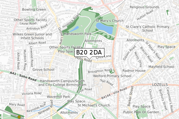 B20 2DA map - small scale - OS Open Zoomstack (Ordnance Survey)