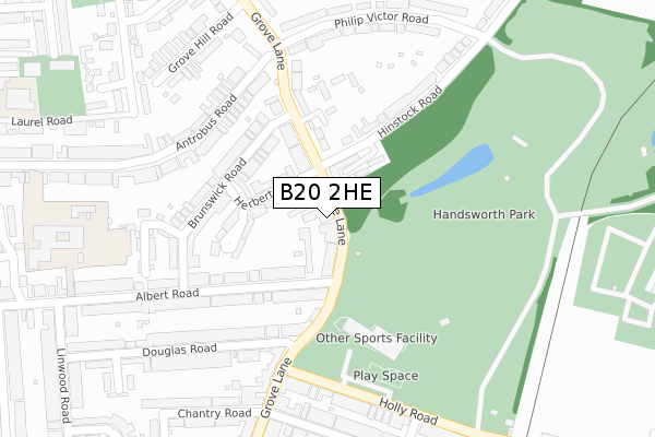 B20 2HE map - large scale - OS Open Zoomstack (Ordnance Survey)