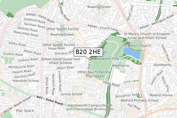 B20 2HE map - small scale - OS Open Zoomstack (Ordnance Survey)