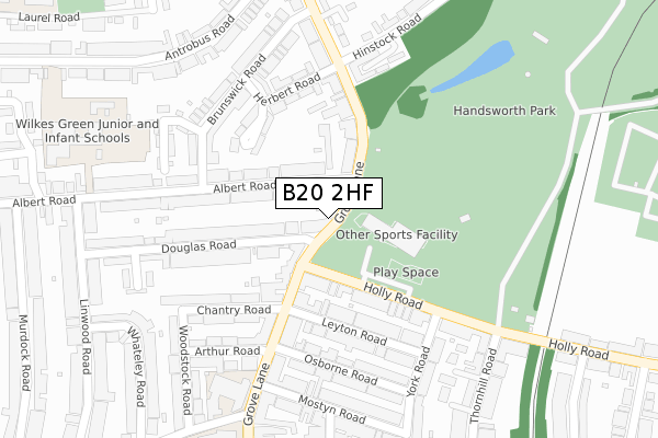 B20 2HF map - large scale - OS Open Zoomstack (Ordnance Survey)